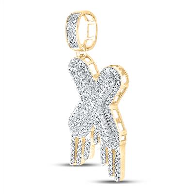 10K YELLOW GOLD ROUND DIAMOND X LETTER CHARM PENDANT 5/8 CTTW