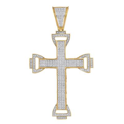 10K YELLOW GOLD ROUND DIAMOND CROSS CHARM PENDANT 1 CTTW