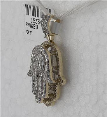 10K YELLOW GOLD BAGUETTE DIAMOND HAMSA CHARM PENDANT 1 CTTW