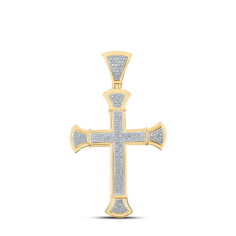10K YELLOW GOLD ROUND DIAMOND CROSS CHARM PENDANT 1/2 CTTW