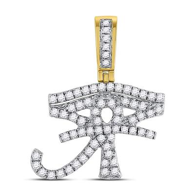 10K YELLOW GOLD ROUND DIAMOND EYE OF RA CHARM PENDANT 7/8 CTTW