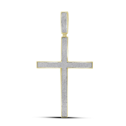 10K YELLOW GOLD ROUND DIAMOND ROMAN CROSS CHARM PENDANT 7/8 CTTW