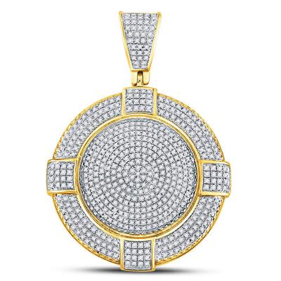 10KT YELLOW GOLD ROUND DIAMOND CIRCLE FRAME MEDALLION CHARM PENDANT 7/8 CTTW