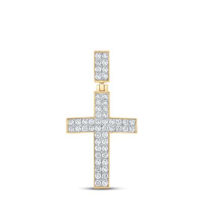10K YELLOW GOLD ROUND DIAMOND CROSS CHARM PENDANT 1 CTTW
