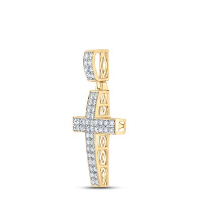 10K YELLOW GOLD ROUND DIAMOND CROSS CHARM PENDANT 1 CTTW