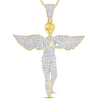 10K YELLOW GOLD ROUND DIAMOND ANGEL WINGS CHERUB CHARM PENDANT 1 CTTW
