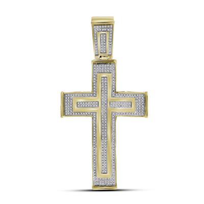 10K YELLOW GOLD ROUND DIAMOND CROSS CRUCIFIX CHARM PENDANT 7/8 CTTW