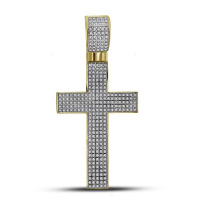 10K YELLOW GOLD ROUND DIAMOND ROMAN CROSS CHARM PENDANT 7/8 CTTW