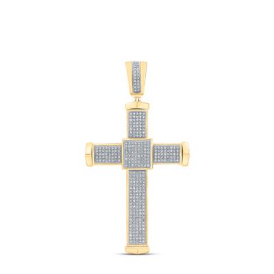 10K YELLOW GOLD ROUND DIAMOND CROSS CHARM PENDANT 1 CTTW