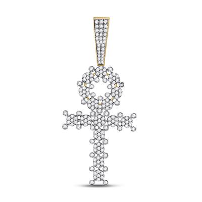 10K YELLOW GOLD ROUND DIAMOND ANKH CROSS CHARM PENDANT 1 CTTW