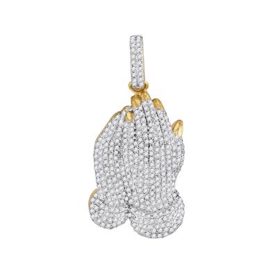 10K YELLOW GOLD ROUND DIAMOND PRAYING HANDS CHARM PENDANT 1 CTTW