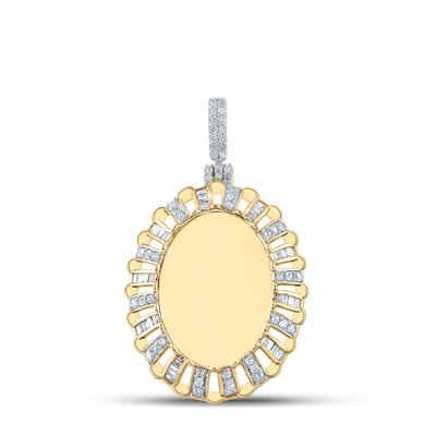 10K YELLOW GOLD BAGUETTE DIAMOND OVAL MEMORY CHARM PENDANT 1 CTTW