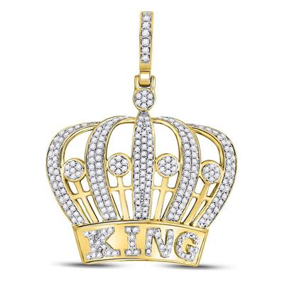 10K YELLOW GOLD ROUND DIAMOND KING CROWN CHARM PENDANT 1 CTTW