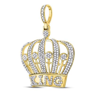 10K YELLOW GOLD ROUND DIAMOND KING CROWN CHARM PENDANT 1 CTTW