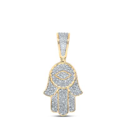 10K YELLOW GOLD ROUND DIAMOND HAMSA CHARM PENDANT 7/8 CTTW