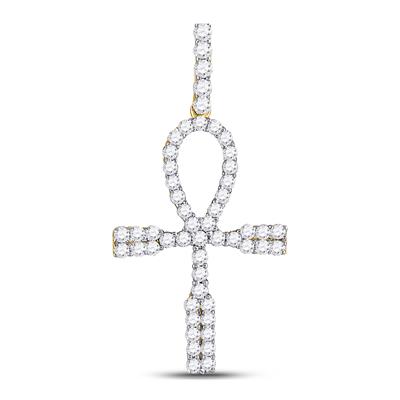 10K YELLOW GOLD ROUND DIAMOND ANKH CROSS CHARM PENDANT 1 CTTW