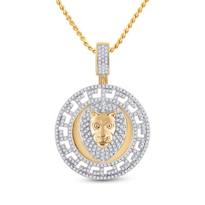10K YELLOW GOLD ROUND DIAMOND LION HEAD MEDALLION CHARM PENDANT 7/8 CTTW