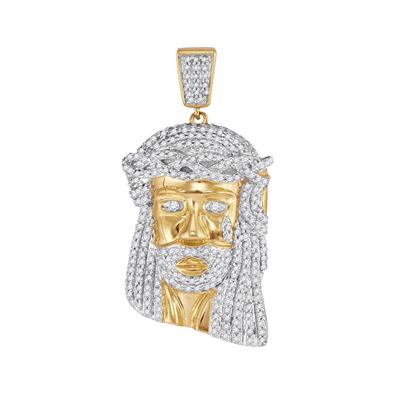 10K YELLOW GOLD ROUND DIAMOND JESUS FACE CHARM PENDANT 7/8 CTTW