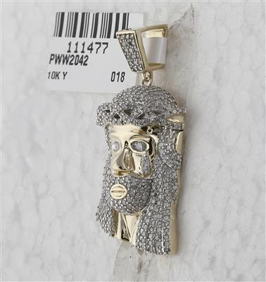 10K YELLOW GOLD ROUND DIAMOND JESUS FACE CHARM PENDANT 7/8 CTTW