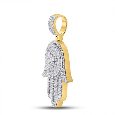 10K YELLOW GOLD BAGUETTE DIAMOND HAMSA CHARM PENDANT 1 CTTW