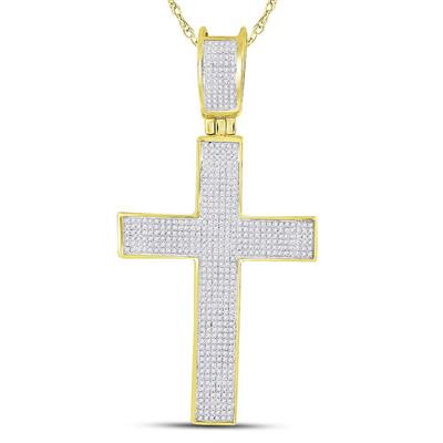 10K YELLOW GOLD ROUND DIAMOND CROSS CHARM PENDANT 1 CTTW