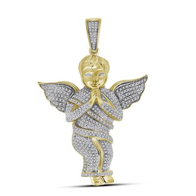 10K YELLOW GOLD ROUND DIAMOND ANGEL CHERUB CHARM PENDANT 1 CTTW