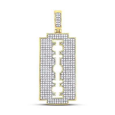 10K YELLOW GOLD ROUND DIAMOND RAZOR BLADE CHARM PENDANT 1 CTTW
