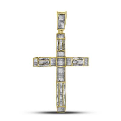 10K YELLOW GOLD ROUND DIAMOND ROMAN CROSS CHARM PENDANT 1 CTTW