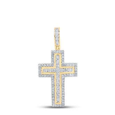 10K YELLOW GOLD ROUND DIAMOND CROSS PENDANT 1 CTTW