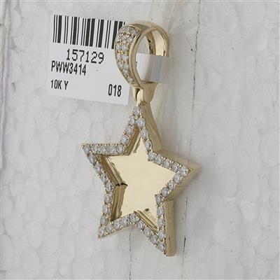 10K YELLOW GOLD ROUND DIAMOND PICTURE MEMORY STAR CHARM PENDANT 7/8 CTTW