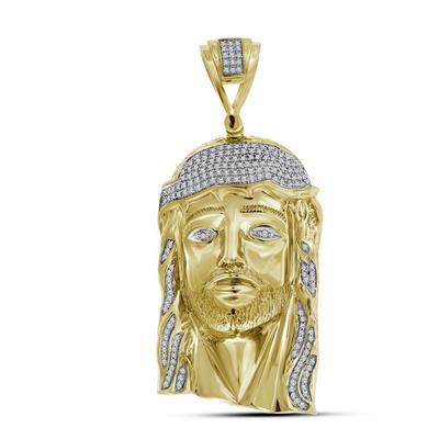 10K YELLOW GOLD ROUND DIAMOND JESUS FACE CHARM PENDANT 1 CTTW