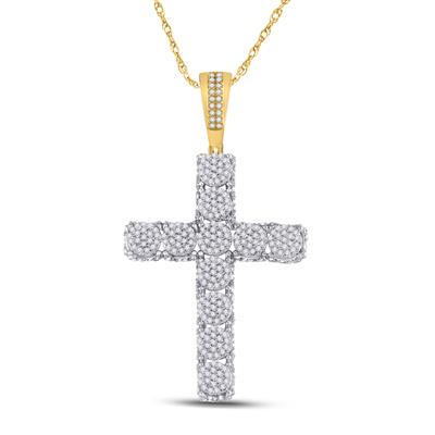 10K YELLOW GOLD ROUND DIAMOND CROSS CHARM PENDANT 1 CTTW