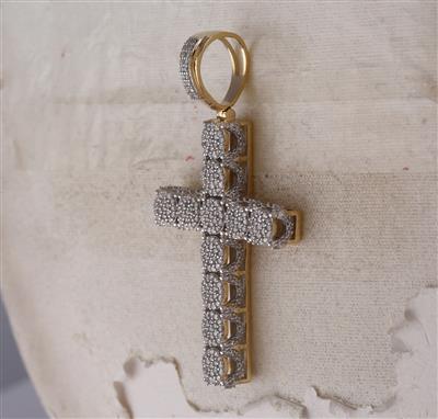 10K YELLOW GOLD ROUND DIAMOND CROSS CHARM PENDANT 1 CTTW