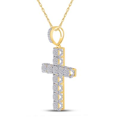 10K YELLOW GOLD ROUND DIAMOND CROSS CHARM PENDANT 1 CTTW