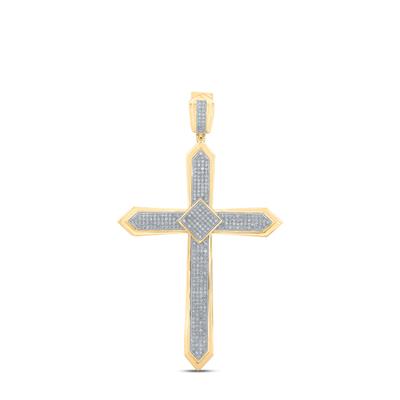 10K YELLOW GOLD ROUND DIAMOND CROSS CHARM PENDANT 1 CTTW