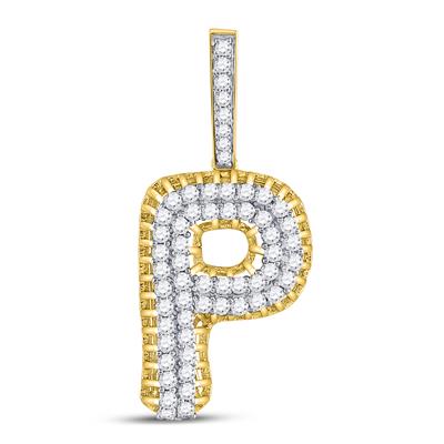 10K YELLOW GOLD ROUND DIAMOND P LETTER CHARM PENDANT 1 CTTW