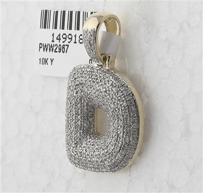10K YELLOW GOLD ROUND DIAMOND BUBBLE D LETTER CHARM PENDANT 7/8 CTTW