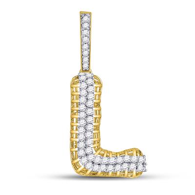 10K YELLOW GOLD ROUND DIAMOND L LETTER CHARM PENDANT 7/8 CTTW