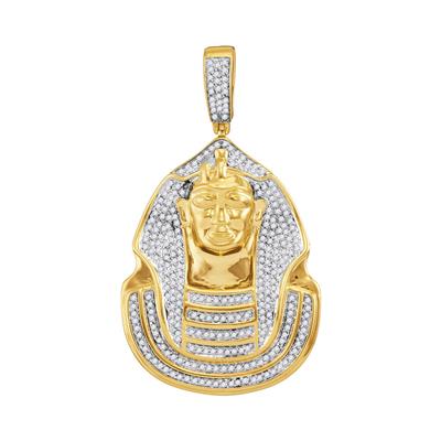 10K YELLOW GOLD ROUND DIAMOND PHARAOH CLUSTER CHARM PENDANT 7/8 CTTW