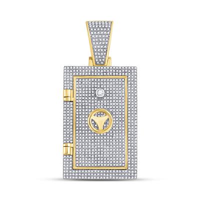 10K YELLOW GOLD ROUND DIAMOND BANK SAFE VAULT CHARM PENDANT 1-1/3 CTTW