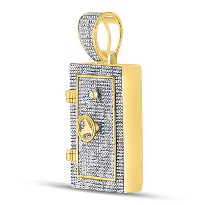 10K YELLOW GOLD ROUND DIAMOND BANK SAFE VAULT CHARM PENDANT 1-1/3 CTTW