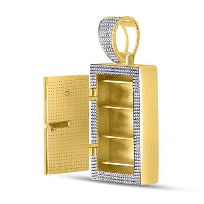 10K YELLOW GOLD ROUND DIAMOND BANK SAFE VAULT CHARM PENDANT 1-1/3 CTTW