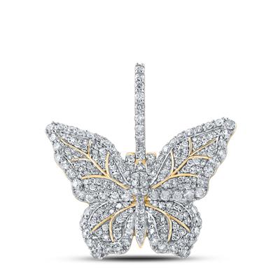 10K YELLOW GOLD ROUND DIAMOND BUTTERFLY PENDANT 1-1/2 CTTW