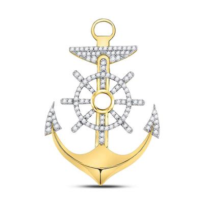10K YELLOW GOLD ROUND DIAMOND ANCHOR WHEEL NAUTICAL CHARM PENDANT 1-1/5 CTTW