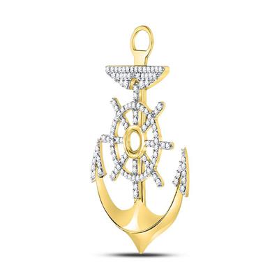 10K YELLOW GOLD ROUND DIAMOND ANCHOR WHEEL NAUTICAL CHARM PENDANT 1-1/5 CTTW