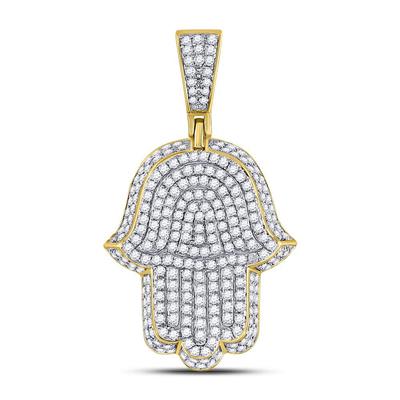 10K YELLOW GOLD ROUND DIAMOND HAMSA CHARM PENDANT 1-1/4 CTTW