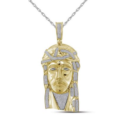 10K YELLOW GOLD ROUND DIAMOND JESUS CHARM PENDANT 1-5/8 CTTW