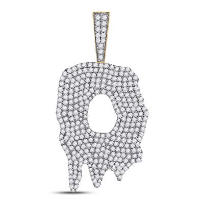 10K YELLOW GOLD ROUND DIAMOND DRIPPING O LETTER CHARM PENDANT 3-1/5 CTTW