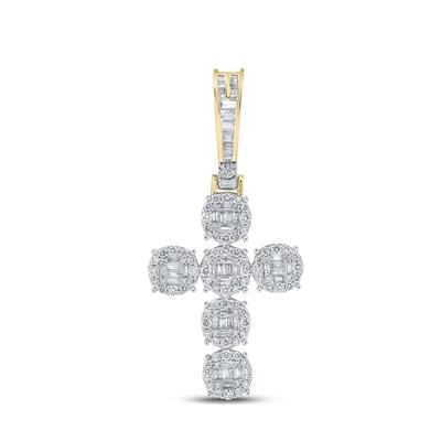 10K YELLOW GOLD BAGUETTE DIAMOND CROSS CHARM PENDANT 1-3/4 CTTW