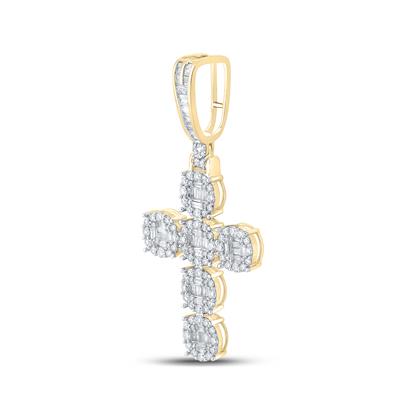 10K YELLOW GOLD BAGUETTE DIAMOND CROSS CHARM PENDANT 1-3/4 CTTW